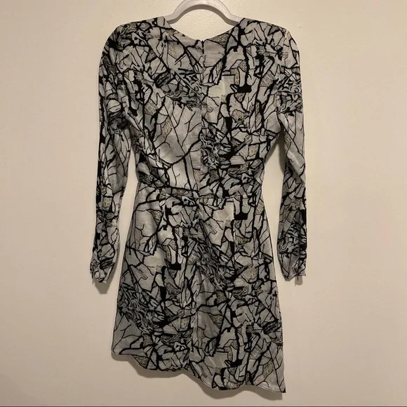 Topshop X Halpern marble design wrap dress 2 long sleeve v neck asymmetrical hem - Picture 5 of 6